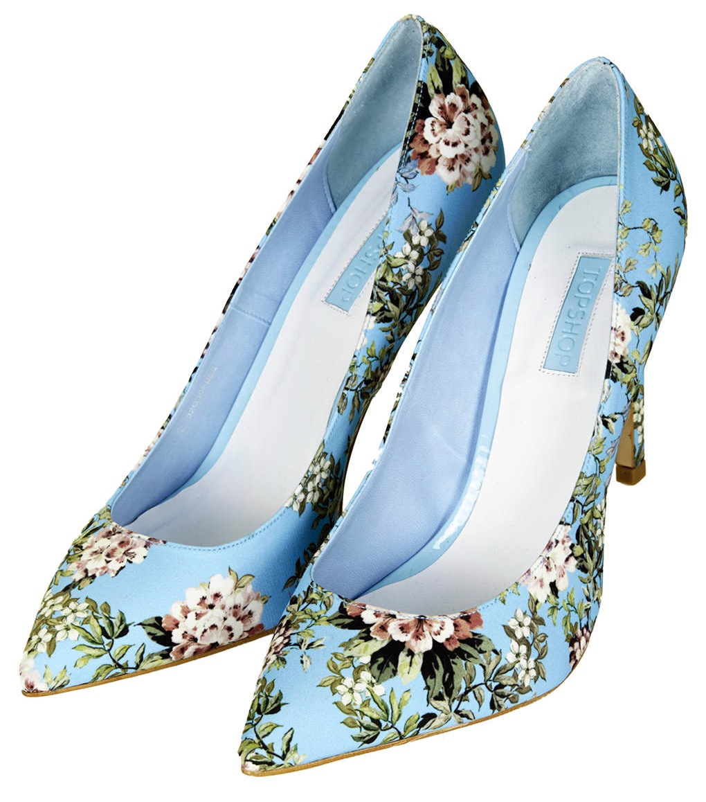 GLORY Floral Print High Shoes in blue, £58