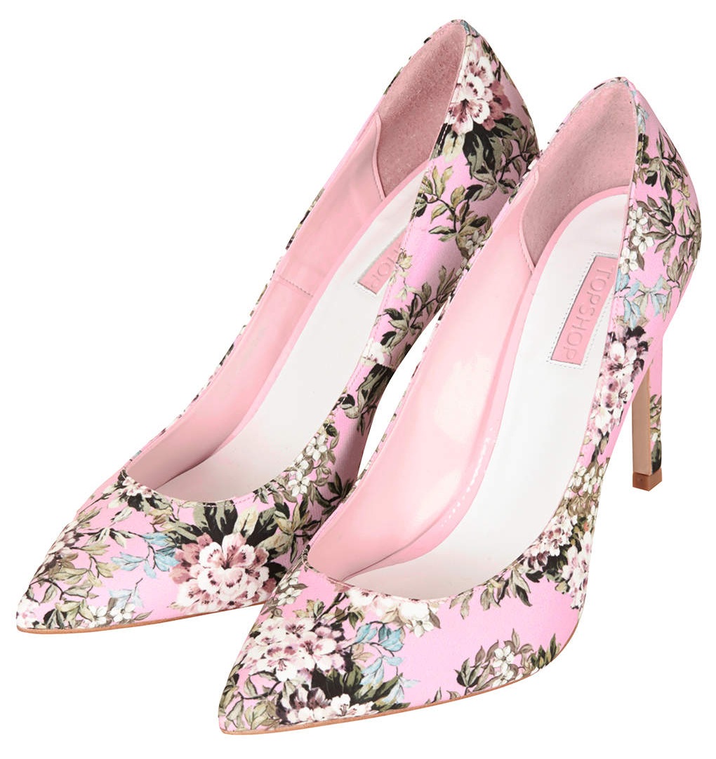 GLORY Floral Print High Shoes in pink, £58